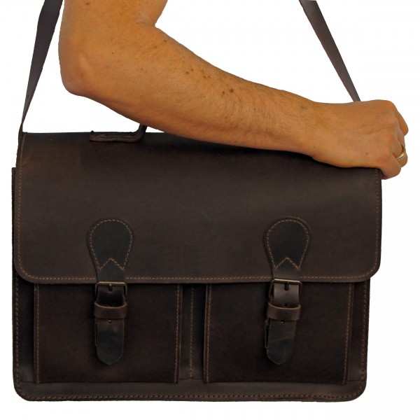 2-Fächer Schultasche 42 cm groß Leder braun 2-Fächer Schultasche 42 cm groß Leder braun