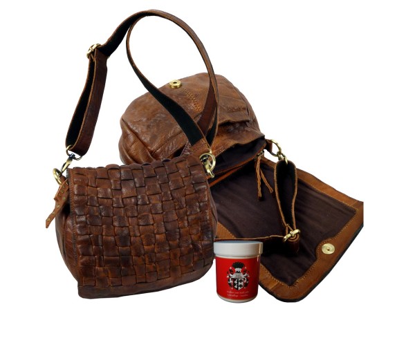 LandLeder Damen-Umhängetasche Schultertasche SYDNEY aus braunem Rindleder LandLeder Damen-Umhängetasche Schultertasche SYDNEY aus braunem Rindleder