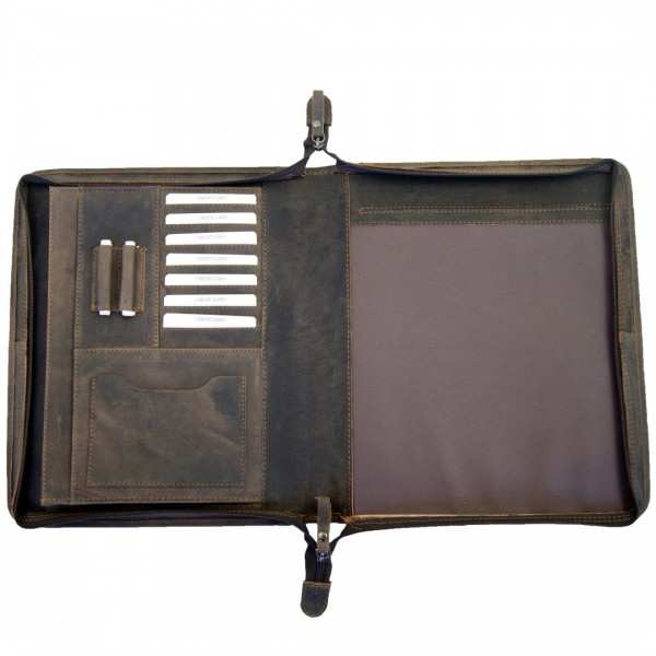 Schreibmappe Leder A4 braun aufgeklappt 802R Schreibmappe Leder A4 braun aufgeklappt 802R