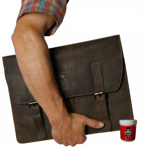 Collegemappe aus braunem Leder Hand Collegemappe aus braunem Leder Hand