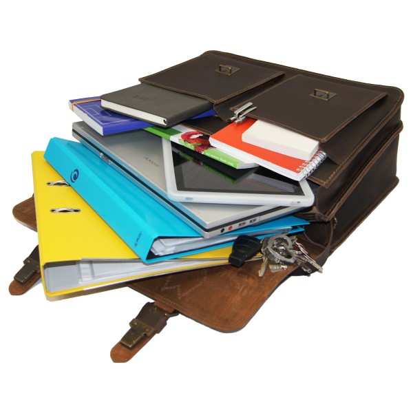 2-Fächer Schultasche 42 cm groß Leder braun 2-Fächer Schultasche 42 cm groß Leder braun