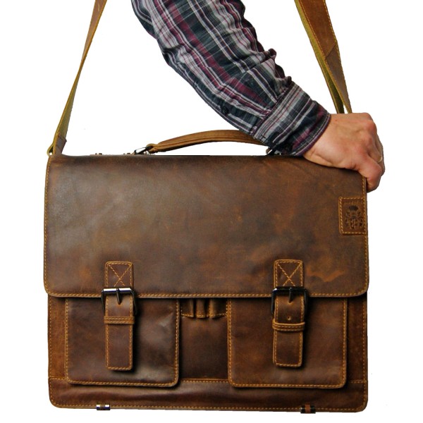 Große Aktentasche HEDIN aus Weideland-Leder - mit Gebrauchsspuren Große Aktentasche HEDIN aus Weideland-Leder - mit Gebrauchsspuren